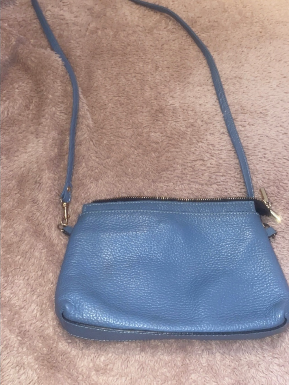 Compact Blue Pebbled Leather Shoulder Bag - Crossbody Style